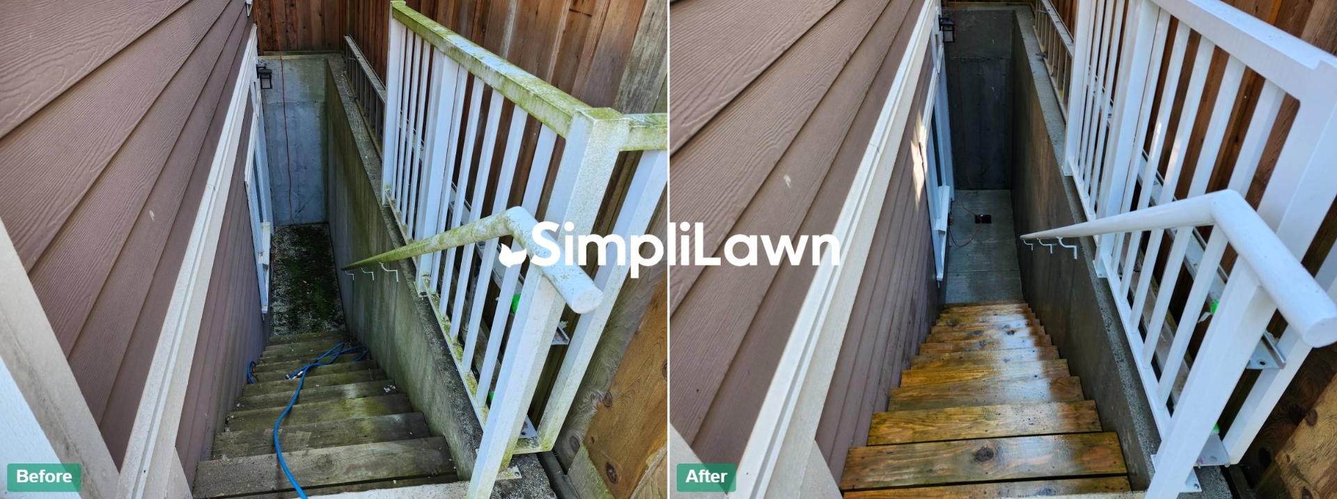 Pressure Washing — Basement stairwell stripped of moss & algae, Arlington, VA