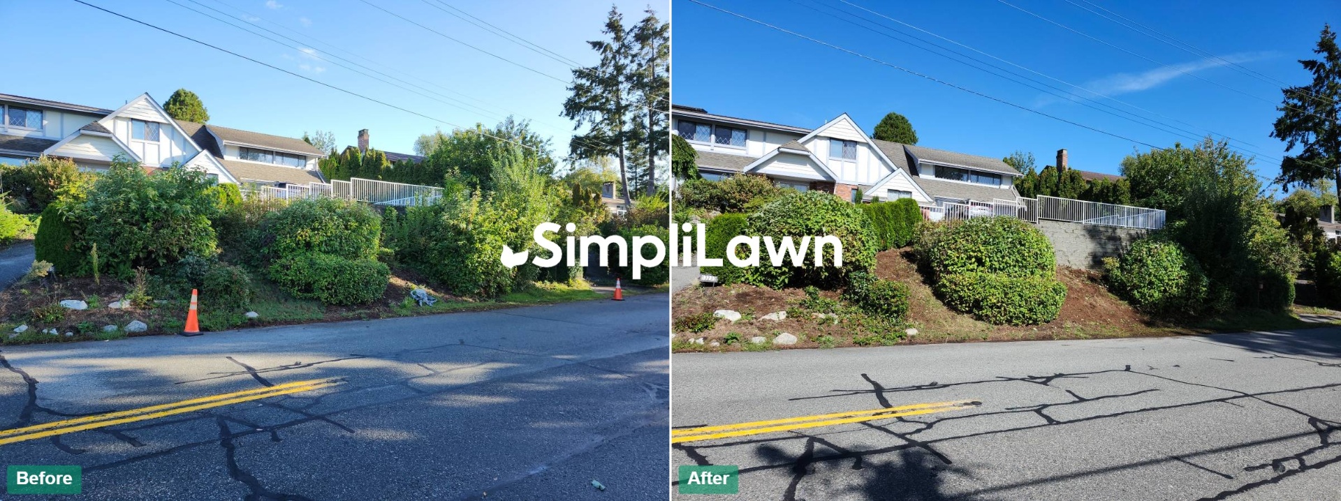 Landscaping — Hillside hedges shaped and bed cleaned, Richmond, VA