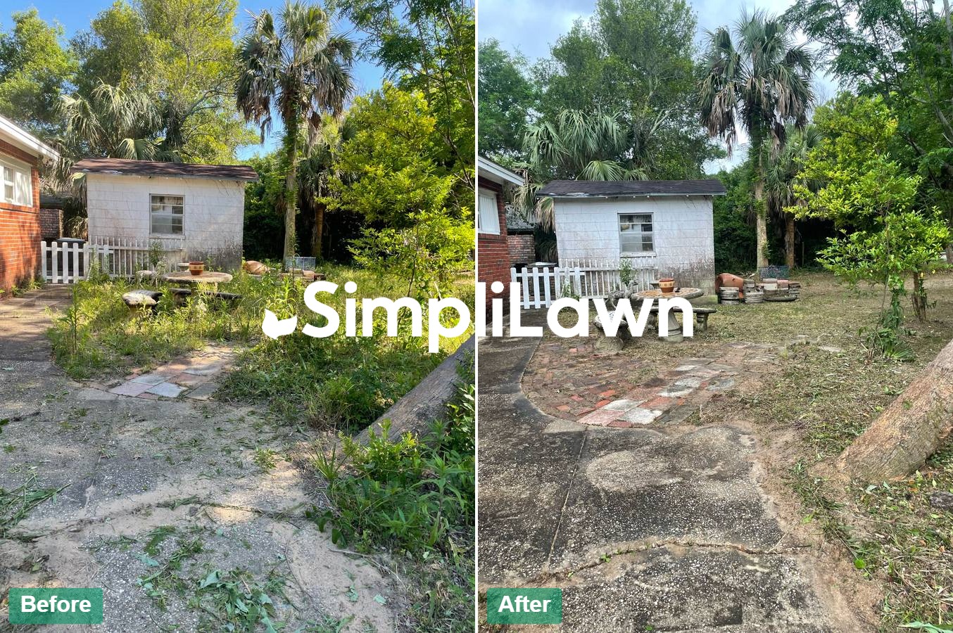 Yard Cleanup — Brick patio reclaimed from weed takeover, Houston, TX