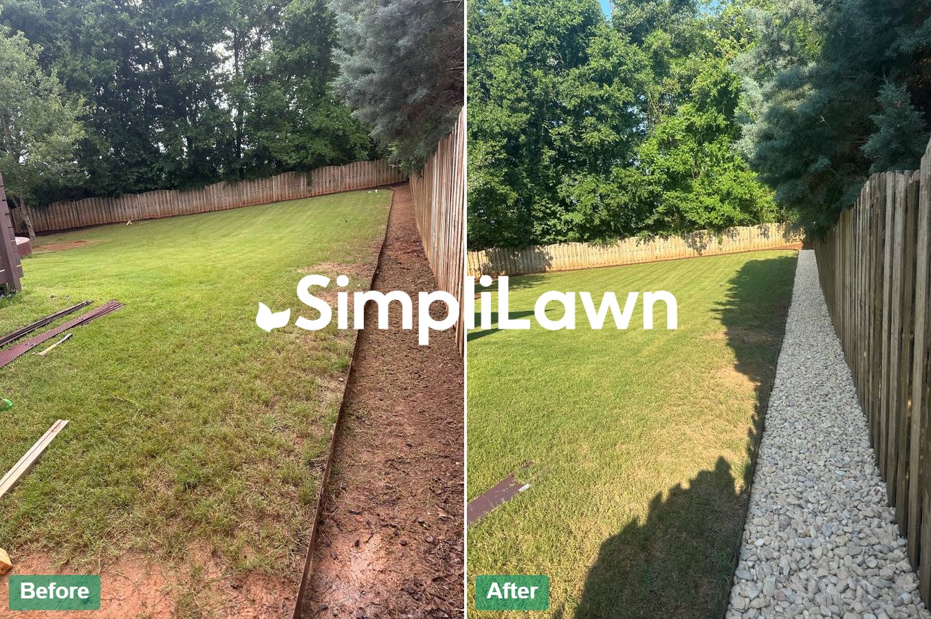Hardscape — Gravel drainage trench along fence line, Richmond, VA