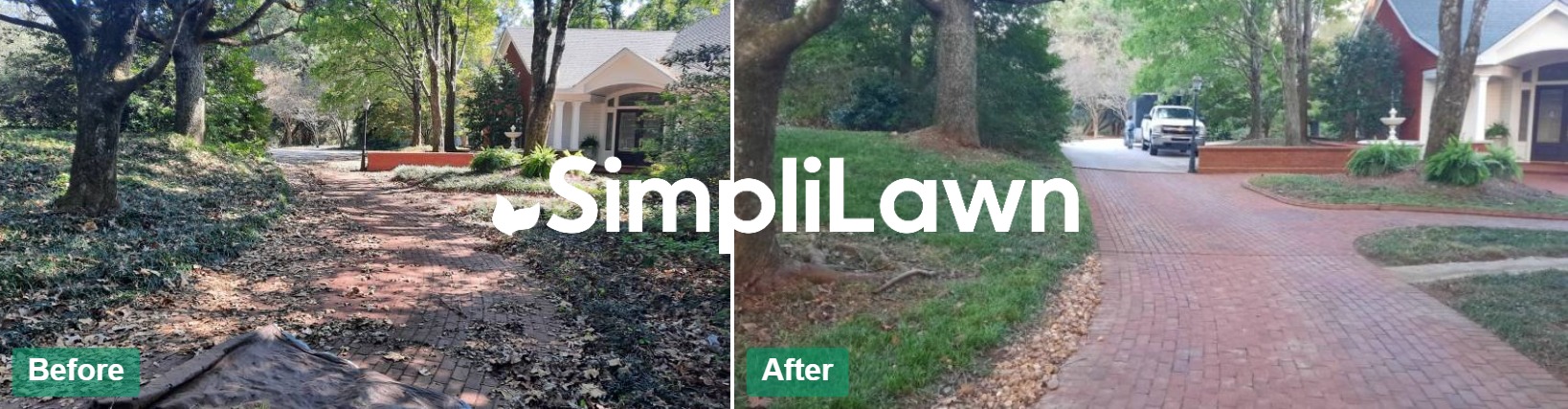 Seasonal Cleanup — Brick driveway cleared of leaf cover, Dallas, TX