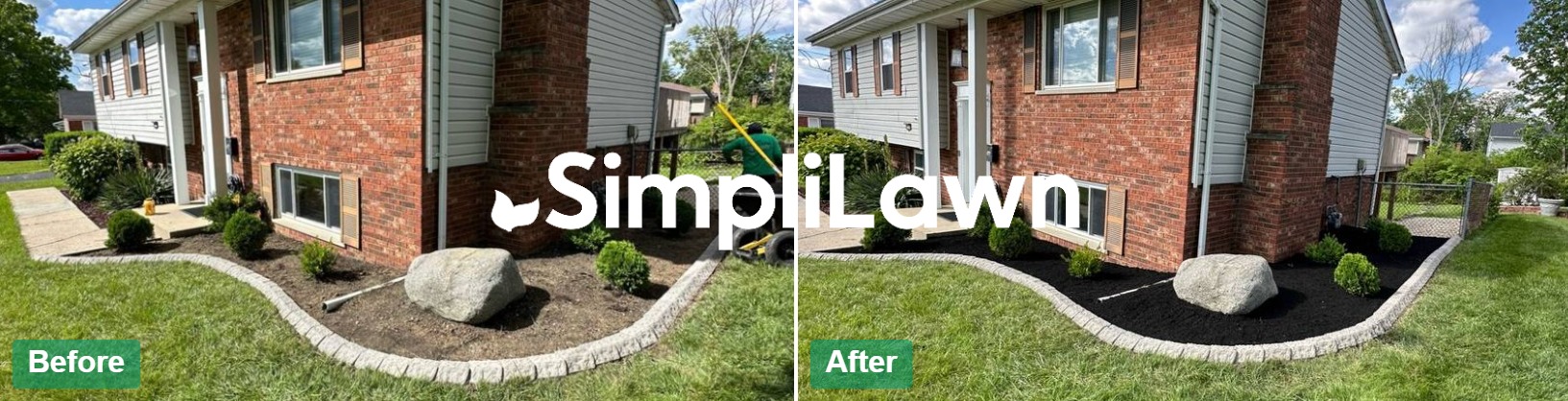 Landscaping — Front bed mulched in fresh black soil, Dallas, TX