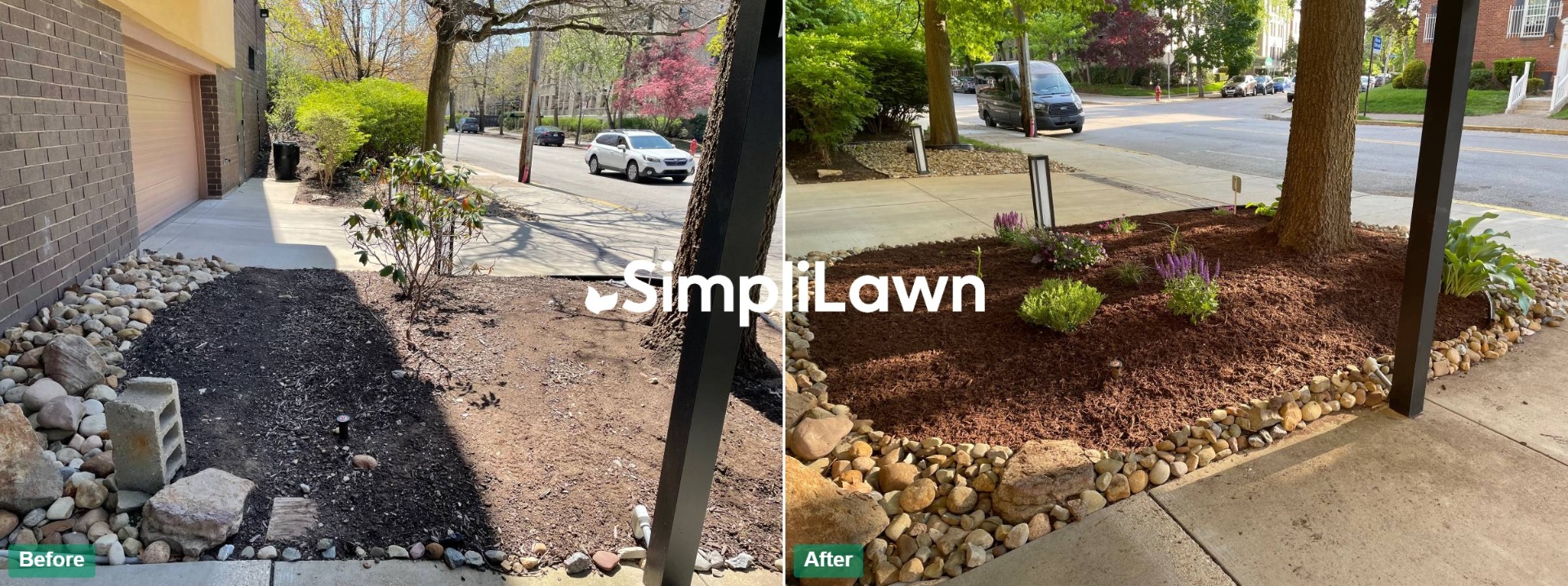Landscaping — Curbside bed installed with stone border, Baltimore, MD