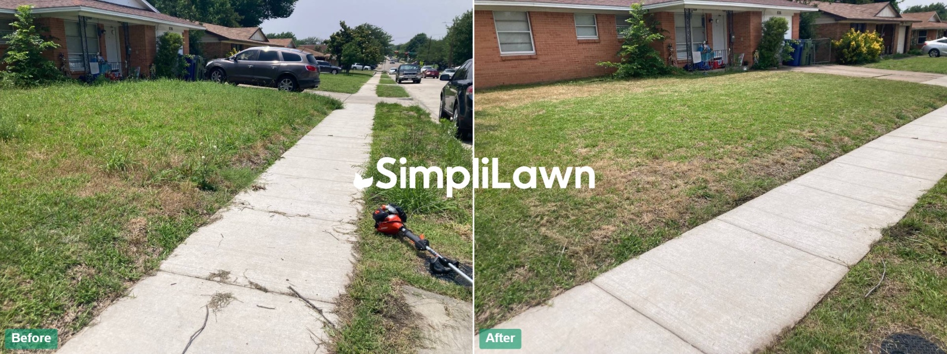 Lawn Mowing — Sidewalk strip mowed and edged on duplex lot, Philadelphia, PA