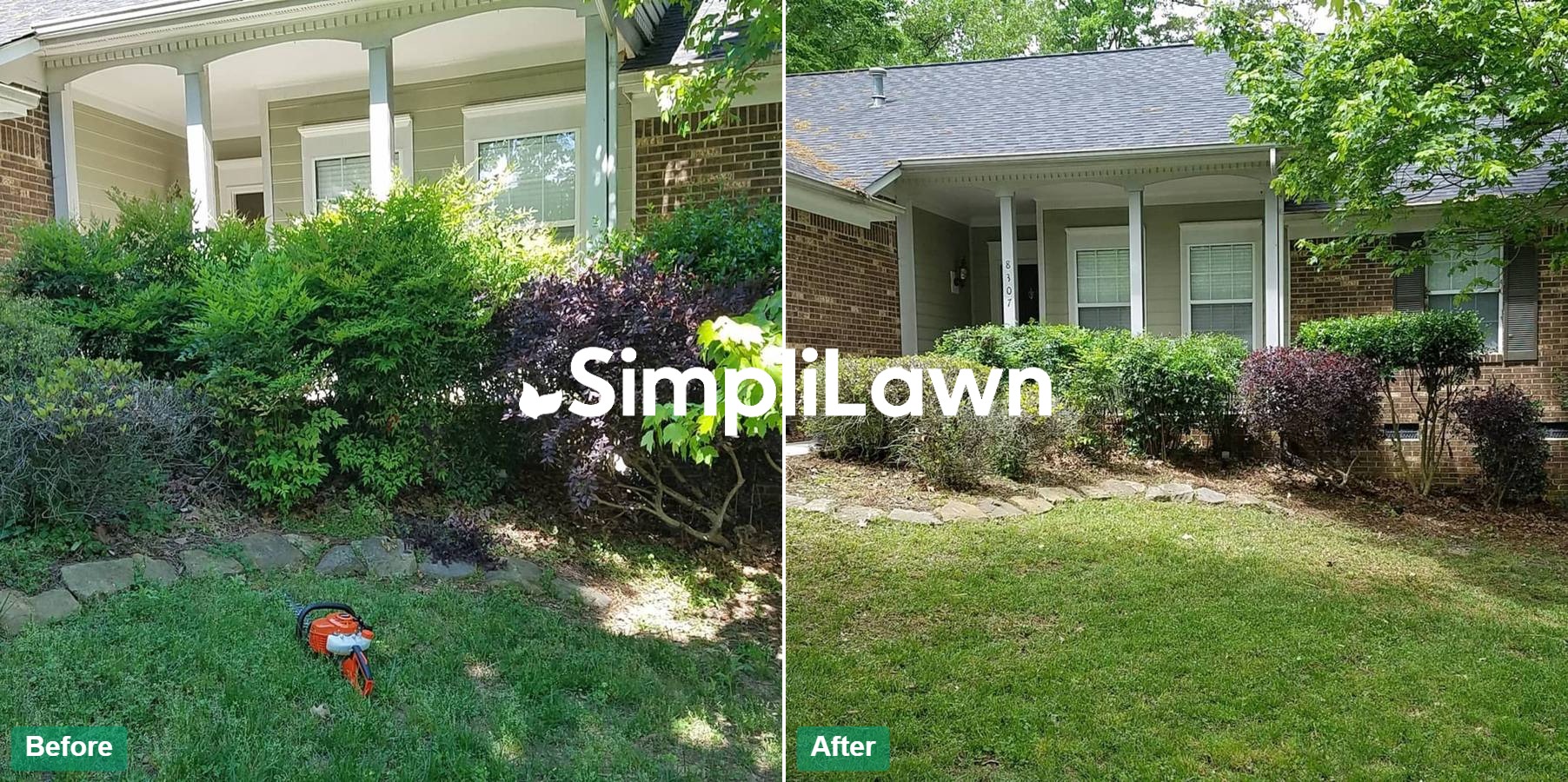 Landscaping — Overgrown front shrubs trimmed and shaped, Bethesda, MD